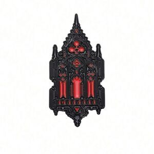 Gothic Renaissance Church Pin, Black and Red, engraved detailing
